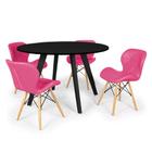 Conjunto Mesa de Jantar Redonda Amanda Preta 120cm com 4 Cadeiras Eiffel Slim - Rosa - MADE MOVEIS CEDRENSE LTDA