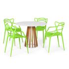 Conjunto Mesa de Jantar Redonda Branca 100cm Talia Amadeirada com 4 Cadeiras Allegra - Verde