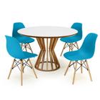 Conjunto Mesa de Jantar Redonda Cecília Amadeirada Branca 120cm com 4 Cadeiras Eames Eiffel - Turquesa - MADE MOVEIS CEDRENSE LTDA