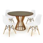 Conjunto Mesa de Jantar Redonda Cecília Amadeirada Natural 120cm com 4 Cadeiras Eames Eiffel - Branco - Império Brazil Business