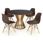 Conjunto Mesa de Jantar Redonda Cecília Amadeirada Preta 120cm com 4 Cadeiras Eames Eiffel - Marrom