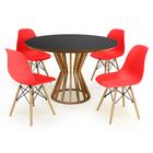 Conjunto Mesa de Jantar Redonda Cecília Amadeirada Preta 120cm com 4 Cadeiras Eames Eiffel - Vermelho - MADE MOVEIS CEDRENSE LTDA