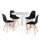 Conjunto Mesa de Jantar Redonda Hairpin 90cm Branca com 3 Pés + 4 Cadeiras Eames Eiffel - Preto