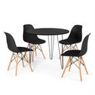 Conjunto Mesa de Jantar Redonda Hairpin 90cm Preta com 3 Pés + 4 Cadeiras Eames Eiffel - Preto