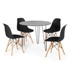 Conjunto Mesa de Jantar Redonda Hairpin 90cm Volpi com 3 Pés + 4 Cadeiras Eames Eiffel - Preto