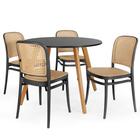 Conjunto Mesa de Jantar Redonda Laura 100cm Preta com 4 Cadeiras Roma - Preto