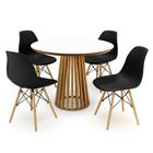 Conjunto Mesa de Jantar Redonda Luana Amadeirada Branca 100cm com 4 Cadeiras Eames Eiffel - Preto - Magazine Decor