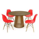 Conjunto Mesa de Jantar Redonda Luana Amadeirada Natural 120cm com 4 Cadeiras Eames Eiffel - Vermelho - Magazine Decor