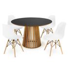 Conjunto Mesa de Jantar Redonda Luana Amadeirada Preta 120cm com 4 Cadeiras Eames Eiffel - Branco