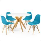 Conjunto Mesa de Jantar Redonda Marci Branca 100cm com 4 Cadeiras Eames Eiffel - Turquesa - Magazine Decor