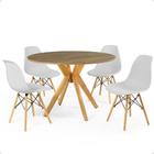 Conjunto Mesa de Jantar Redonda Marci Natural 100cm com 4 Cadeiras Eames Eiffel - Cinza - Magazine Decor