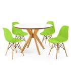 Conjunto Mesa de Jantar Redonda Marci Premium Branca 100cm com 4 Cadeiras Eames Eiffel - Verde - Magazine Decor