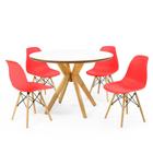 Conjunto Mesa de Jantar Redonda Marci Premium Branca 100cm com 4 Cadeiras Eames Eiffel - Vermelho