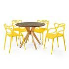 Conjunto Mesa de Jantar Redonda Marci Premium Natural 100cm com 4 Cadeiras Allegra - Amarelo - MADE MOVEIS CEDRENSE LTDA