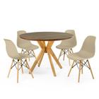 Conjunto Mesa de Jantar Redonda Marci Premium Natural 100cm com 4 Cadeiras Eames Eiffel - Nude - MADE MOVEIS CEDRENSE LTDA