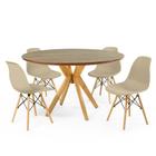 Conjunto Mesa de Jantar Redonda Marci Premium Natural 120cm com 4 Cadeiras Eames Eiffel - Nude - Magazine Decor