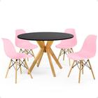 Conjunto Mesa de Jantar Redonda Marci Preta 100cm com 4 Cadeiras Eames Eiffel - Rosa - Império Brazil Business