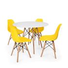 Conjunto Mesa de Jantar Redonda Solo Branca 80cm com 4 Cadeiras Solo - Amarelo