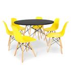 Conjunto Mesa de Jantar Redonda Solo Preta 120cm com 6 Cadeiras Solo - Amarelo