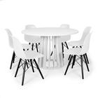 Conjunto Mesa de Jantar Redonda Talia 120cm Branca com 6 Cadeiras Eames Eiffel Base Preta - Branco