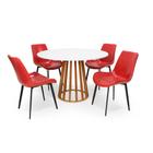Conjunto Mesa de Jantar Redonda Talia Amadeirada Branca 120cm com 4 Cadeiras Estofadas Chicago - Vermelho