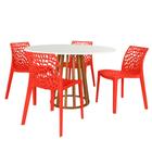 Conjunto Mesa de Jantar Redonda Talia Amadeirada Branca 120cm com 4 Cadeiras Gruvyer - Vermelho