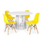 Conjunto Mesa de Jantar Redonda Talia Branca 120cm com 4 Cadeiras Eames Eiffel - Amarelo