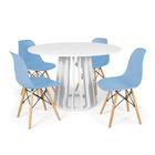 Conjunto Mesa de Jantar Redonda Talia Branca 120cm com 4 Cadeiras Eames Eiffel - Azul Claro