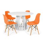 Conjunto Mesa de Jantar Redonda Talia Branca 120cm com 4 Cadeiras Eames Eiffel - Laranja