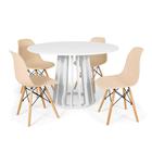 Conjunto Mesa de Jantar Redonda Talia Branca 120cm com 4 Cadeiras Eames Eiffel - Nude