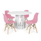 Conjunto Mesa de Jantar Redonda Talia Branca 120cm com 4 Cadeiras Eames Eiffel - Rosa