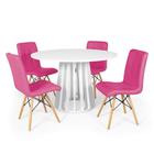 Conjunto Mesa de Jantar Redonda Talia Branca 120cm com 4 Cadeiras Eiffel Gomos - Rosa