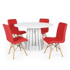 Conjunto Mesa de Jantar Redonda Talia Branca 120cm com 4 Cadeiras Eiffel Gomos - Vermelho