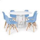 Conjunto Mesa de Jantar Redonda Talia Branca 120cm com 6 Cadeiras Eames Eiffel - Azul Claro