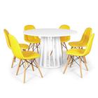 Conjunto Mesa de Jantar Redonda Talia Branca 120cm com 6 Cadeiras Eiffel Botonê - Amarelo