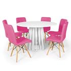 Conjunto Mesa de Jantar Redonda Talia Branca 120cm com 6 Cadeiras Eiffel Gomos - Rosa