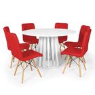 Conjunto Mesa de Jantar Redonda Talia Branca 120cm com 6 Cadeiras Eiffel Gomos - Vermelho