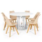 Conjunto Mesa de Jantar Redonda Talia Branca 120cm com 6 Cadeiras Eiffel Leda - Nude