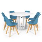 Conjunto Mesa de Jantar Redonda Talia Branca 120cm com 6 Cadeiras Eiffel Leda - Turquesa