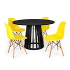 Conjunto Mesa de Jantar Redonda Talia Preta 120cm com 4 Cadeiras Eames Eiffel - Amarelo