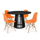 Conjunto Mesa de Jantar Redonda Talia Preta 120cm com 4 Cadeiras Eames Eiffel - Laranja