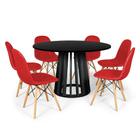 Conjunto Mesa de Jantar Redonda Talia Preta 120cm com 6 Cadeiras Eiffel Botonê - Vermelho