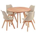 Conjunto Mesa de Jantar Redonda Vértice 105cm Natural com 4 Cadeiras Leda em Madeira Maciça - Nude