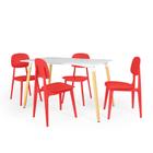 Conjunto Mesa de Jantar Retangular Eiffel Branca 120x80cm com 4 Cadeiras Itália - Vermelho