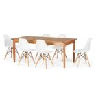 Conjunto Mesa de Jantar Retangular em Madeira Maciça 186cm com 6 Cadeiras Eames Eiffel - Branco