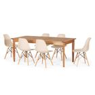 Conjunto Mesa de Jantar Retangular em Madeira Maciça 186cm com 6 Cadeiras Eames Eiffel - Nude