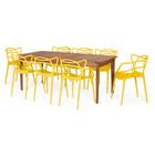 Conjunto Mesa de Jantar Retangular em Madeira Maciça 186cm com 8 Cadeiras Allegra - Amarelo