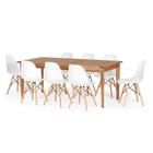 Conjunto Mesa de Jantar Retangular em Madeira Maciça 186cm com 8 Cadeiras Eames Eiffel - Branco