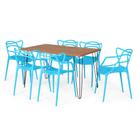 Conjunto Mesa de Jantar Retangular Hairpin Natural 130x80cm com 6 Cadeiras Allegra - Azul
