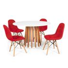 Conjunto Mesa de Jantar Talia Amadeirada Branca 120cm com 4 Cadeiras Eiffel Botonê - Vermelho